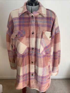 Women’s SO Plaid Shacket Jacket in Cream, Pink & Lavender - XL